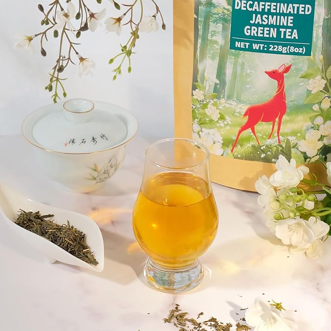 WT WEETEE Decaf Jasmine Green Tea Loose Leaf, 110+ Cups, Made of CO2-Decaffeinated Green Tea Leaves