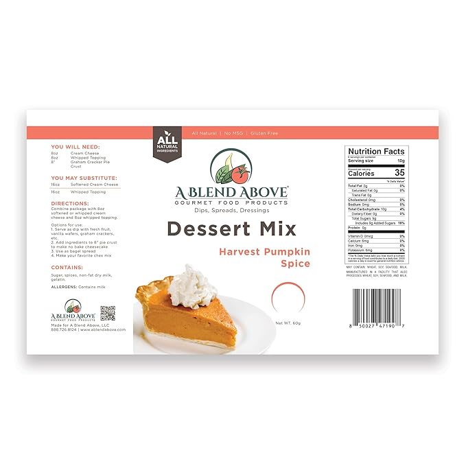 A Blend Above Harvest Pumpkin No-Bake Dessert Mix, 3 Pack, No-Bake Cheesecake, Fruit Dip, Dessert