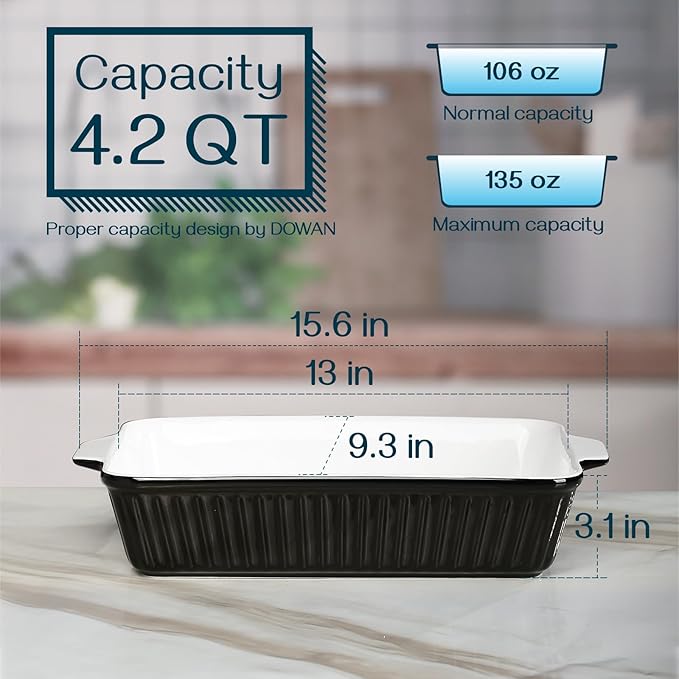 DOWAN 9x13-Inch Casserole Dishes for Oven, Ceramic Baking Dish, Large Lasagna Pan Deep, 4.2 Quarts