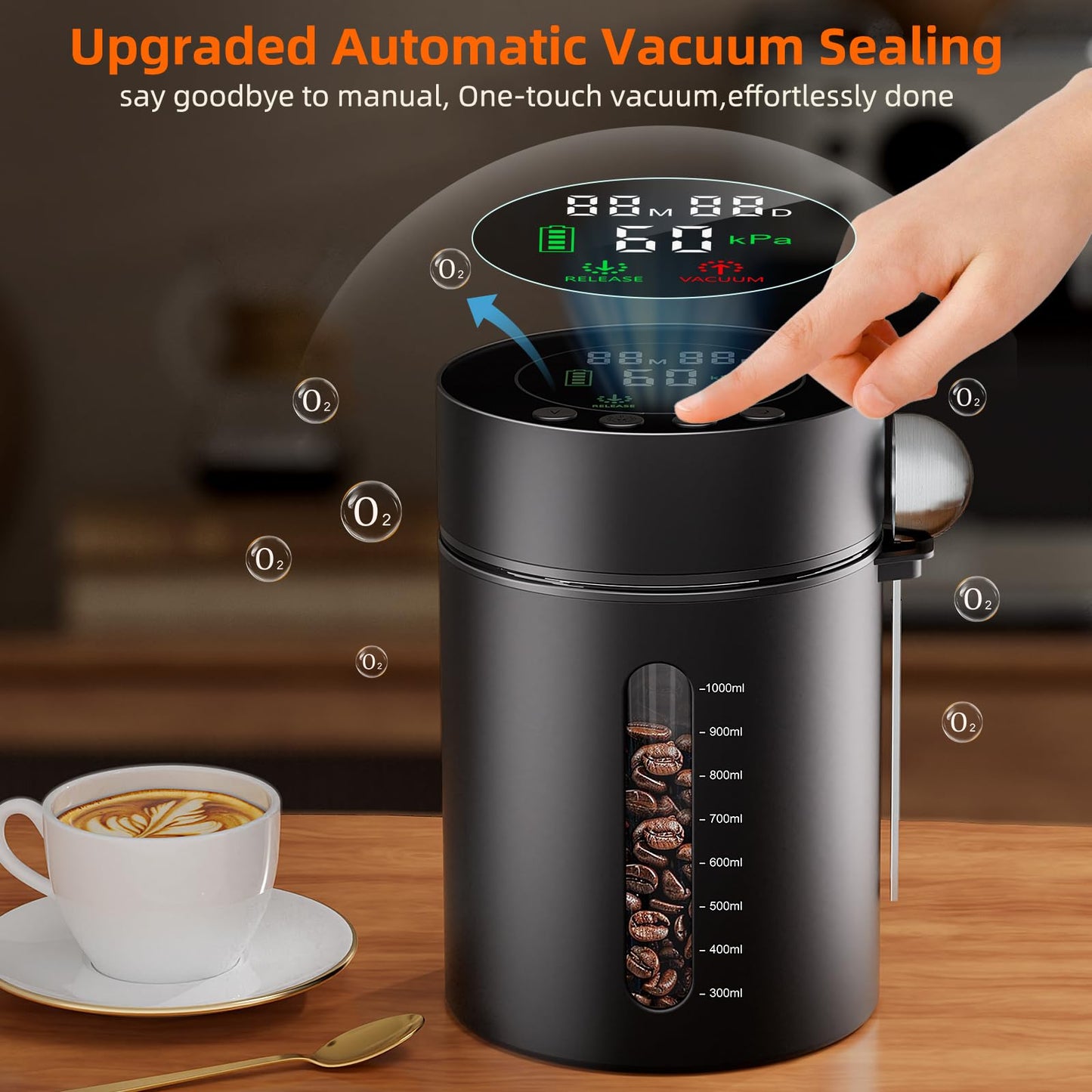 Automatic Vacuum Coffee Canister, 1.3L Coffee Container with LED Display