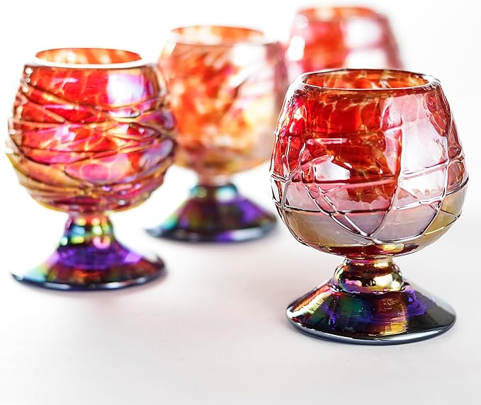 Authentic Mexican Tequila Hand Blown Shot Glasses - Set of 4-2 oz - Mini Glass Snifters - Heavy