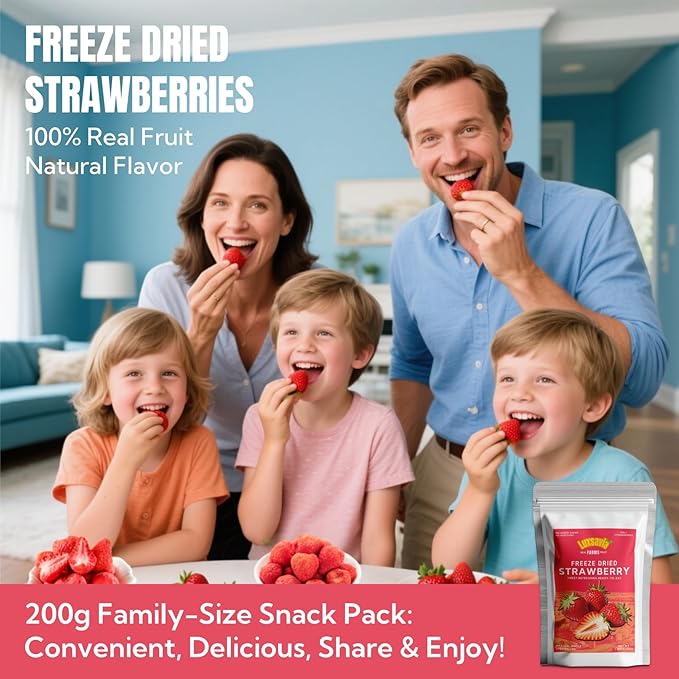 Premium Freeze Dried Strawberries 95-100 per bag,7.05OZ/200g Whole Big Natural Dried Strawberries