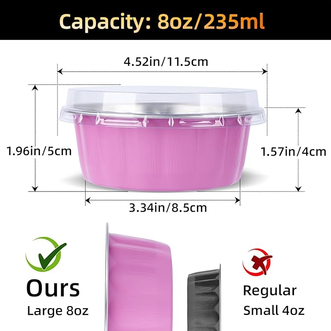 Beasea 8 oz Ramekins with Lids, 120 Pack 8 oz 4 Inch Disposable Mini Pink Aluminum Foil Creme