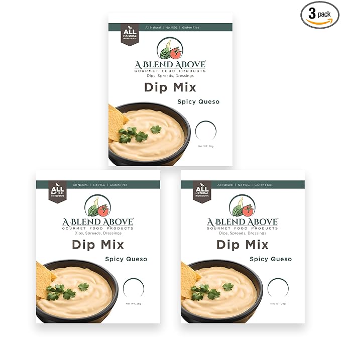 A Blend Above Spicy Queso Dip Mix, 3 Packs, 1 oz. Each, Makes 16 Ounces, Gluten-Free, No MSG, All