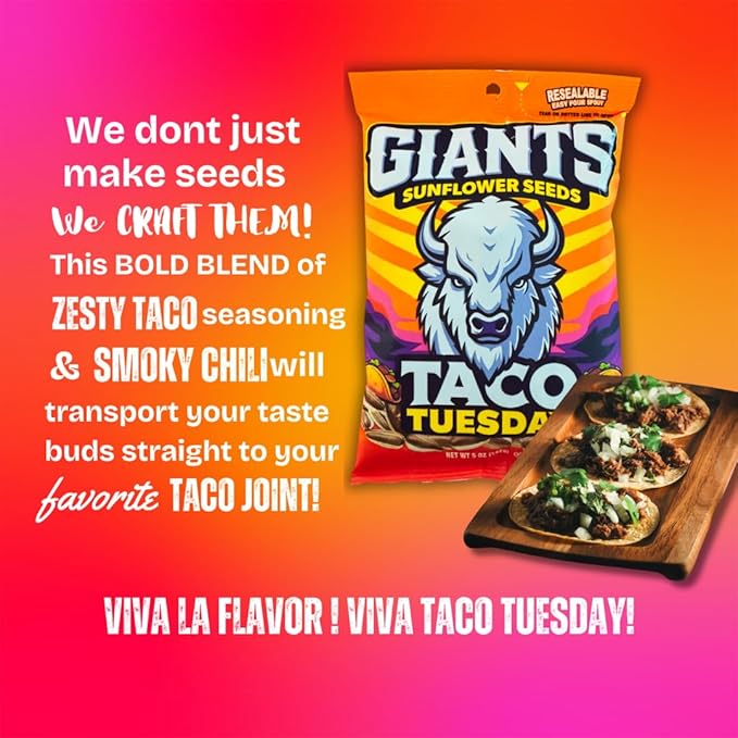 GIANTS Taco Tuesday Sunflower Seeds - Sunflower Seeds to Eat, High Protein Snack, Zesty Taco