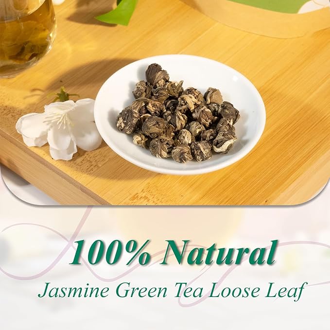 WT WEETEE Jasmine Pearls Tea Loose Leaf, Made of Jasmine Flavor with Green Tea Loose Leaf, Natural