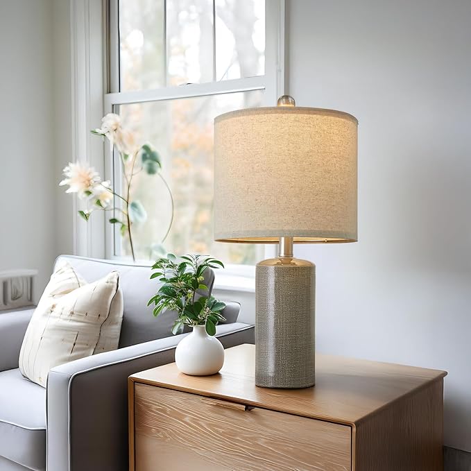 20.25/inch Modern Ceramic Table lamp Set of 2 Small Farmhouse Bedside lamp Dark Grey Nightstand