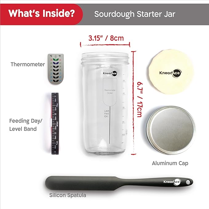 Sourdough Starter Jar With Date Marked Feeding Band, Thermometer, Sourdough Jar Scraper, Sourdough
