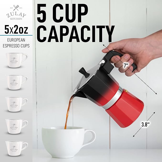 Zulay Kitchen Stovetop Espresso Maker - Moka Pot 5.5 Espresso Cups - Percolator Coffee Maker for