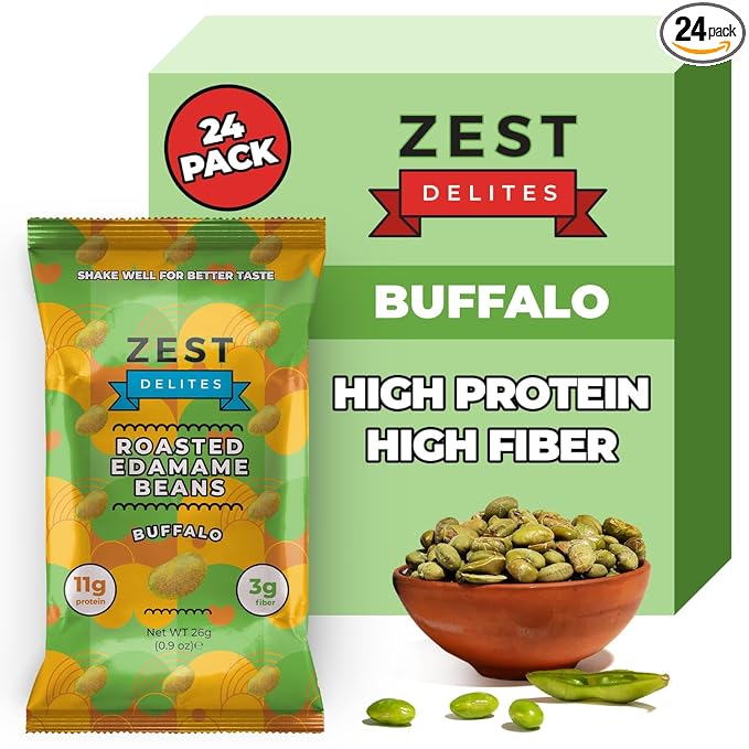 Crunchy Dry Roasted Edamame Beans Snack by Zest Delites, Buffalo, Vegan, Low Calorie (100cal) High