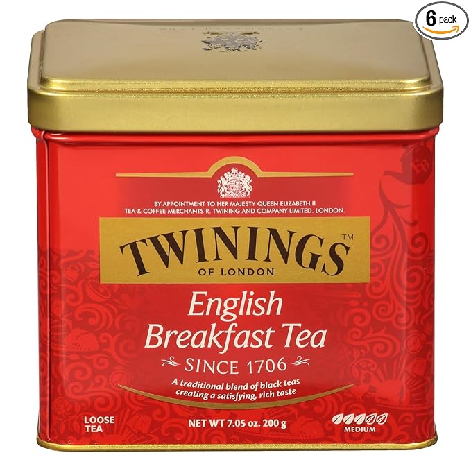 Twinings English Breakfast Loose Tea Tins, 7.05 Ounce Tins (Pack of 6), Smooth, Flavourful, Robust