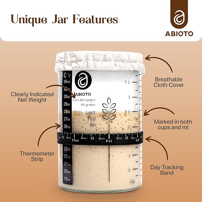 Sourdough Jar Kit, Includes 34 oz Sourdough Starter Jar with Metallic Lid, Silicone Spatula