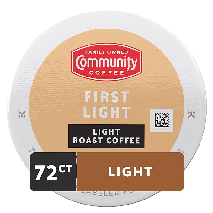 Community Coffee First Light, 72 Keurig Coffee Pods, Light Roast, Compatible with all K-Cup