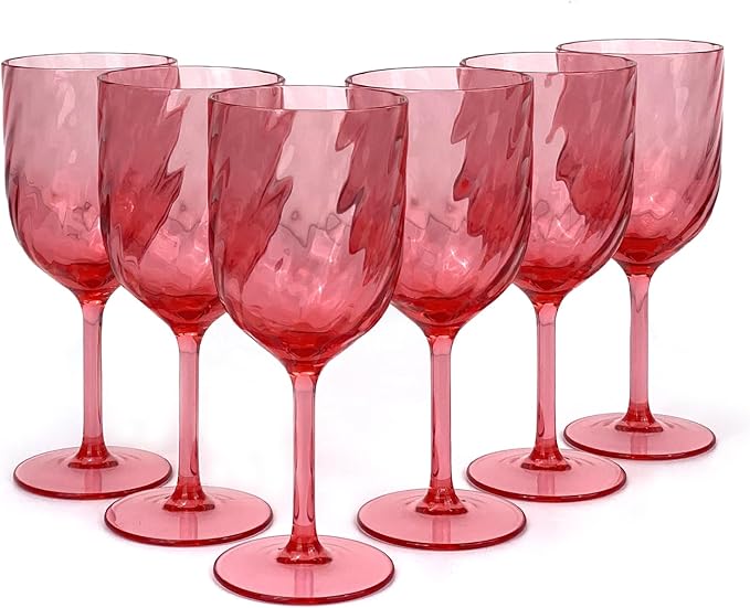 Yalin Set of 6 Unbreakable 15 oz Acrylic Plastic Wine and Water Tumbler Stackable Goblets. (Red, 15