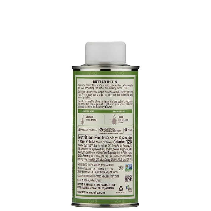 La Tourangelle, Extra Virgin Avocado Oil, Full Flavor from Premium Avocados, Medium Heat, 8.45 Fl Oz