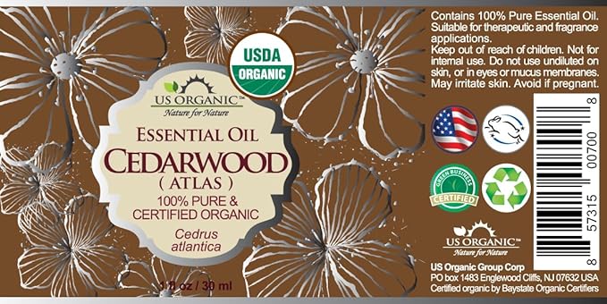 US Organic 100% Pure Cedarwood Essential Oil (Atlas) - USDA Certified Organic, Steam Distilled