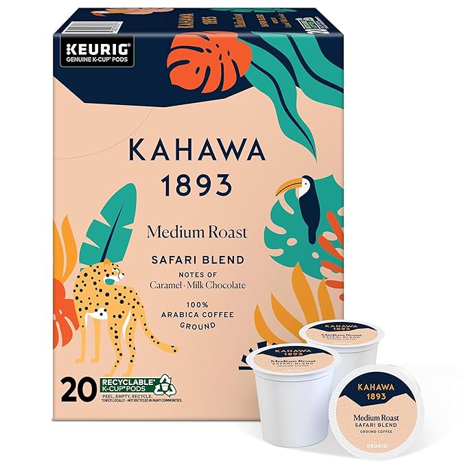 Kahawa 1893 Medium Roast Coffee K-Cup Pods Safari Blend (20 Count) - As Seen on Shark Tank, High