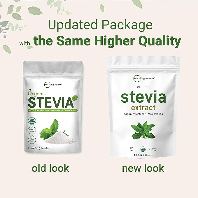 Pure Organic Stevia Powder, 1 Pound (2,837 Servings), Highest Grade Stevia Green Leaf Extract Reb-A