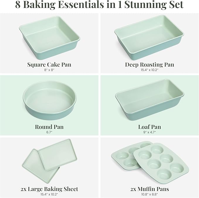Larder & Vine 8-Piece Bakeware Set | Non-Stick Baking Set with Ceramic Finish | PFAS, PFOA, PTFE