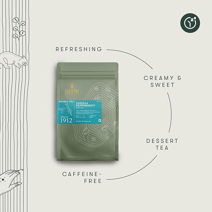Luxmi Estates Vanilla Peppermint Organic Peppermint Tea (50 Tea Bags) Caffeine Free Tea Bags For