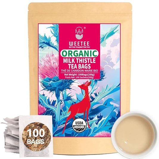 WT WEETEE Organic Milk Thistle Tea Bags, 100% Pure & Natural Roasted Milk Thistle Seeds
