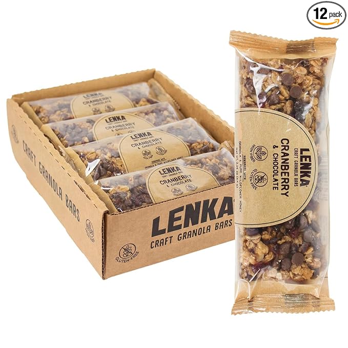 Lenka Bars - Cranberry Chocolate Snack Bars, Gluten Free, High Fiber, Kosher, Wholesome, No
