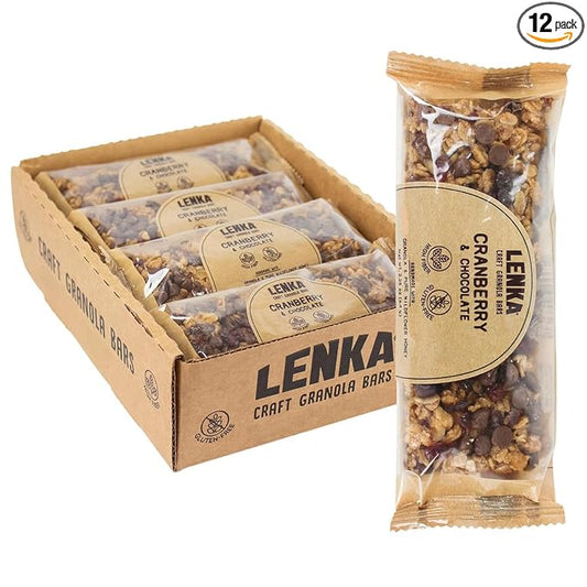 Lenka Bars - Cranberry Chocolate Snack Bars, Gluten Free, High Fiber, Kosher, Wholesome, No