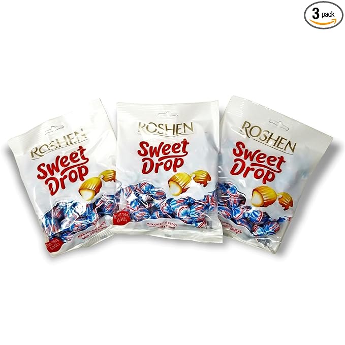 Roshen Caramel Candy Sweet Drop with Milky Filling, Delicious, Flavorful Sweets 150g/5.29oz Pack of