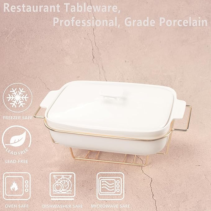 Casserole Dish with Lids 1.7 Quart Ceramic Bakeware Set with Lids and rack, 10 x 7 Lasagna Pan Deep