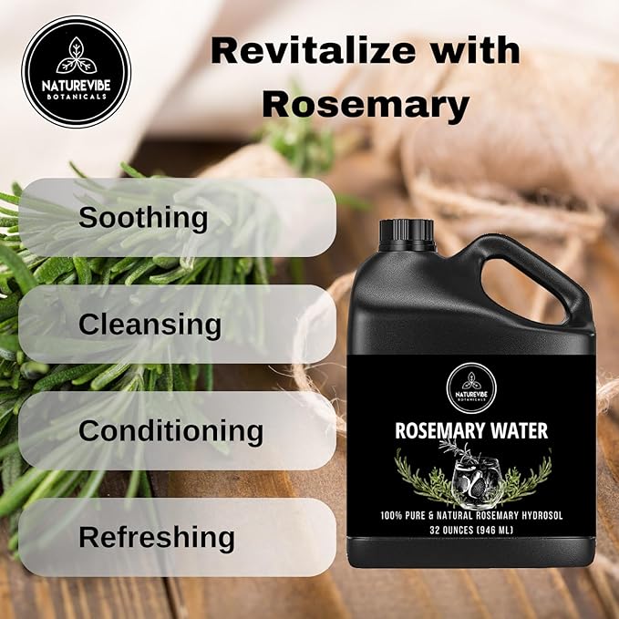 Naturevibe Botanicals Rosemary Water 32 Ounces | 100% Pure and Natural | Great for Skin Care and