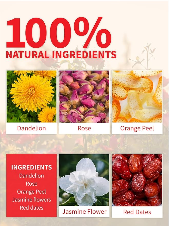 Teelux Dandelion Leaf & Root Tea with Orange Peel, Rose, Jasmine, Red Date, Caffeine Free, Mellow &