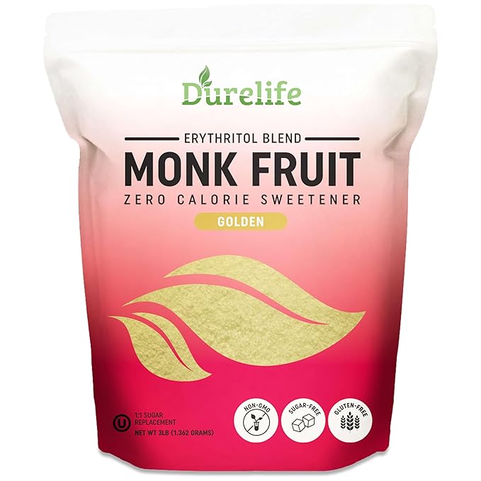 Durelife Golden Monk Fruit Sweetener, 1:1 Sugar Replacement, Keto Diet Friendly, Zero Calorie
