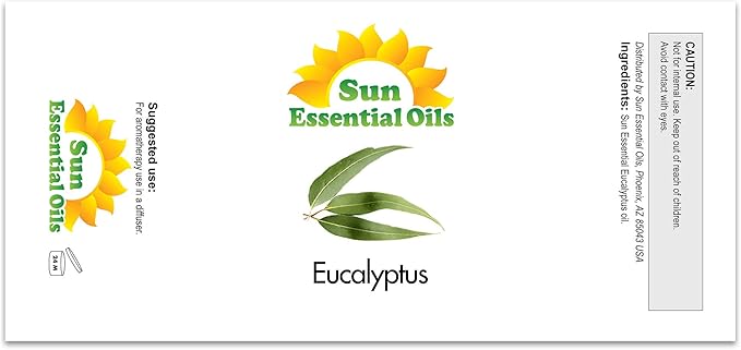 Sun Essentials Oils - 2 oz Eucalyptus Essential Oil with Dropper for Diffuser, Skin, Aromatherapy