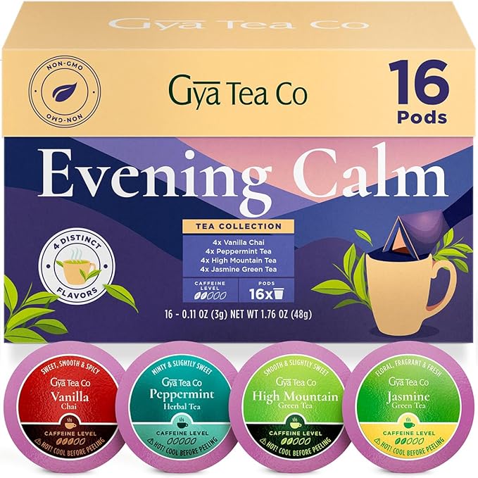 Gya Tea Co Evening Calm Tea Gift Set (16 ct) - Assorted Tea Pod Variety Pack with Vanilla Chai
