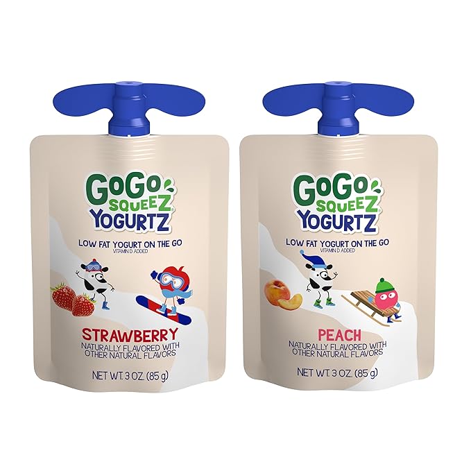 GoGo squeeZ YogurtZ Variety Pack, Strawberry & Peach, 3 oz (Pack of 20), Kids Snacks Made with Real