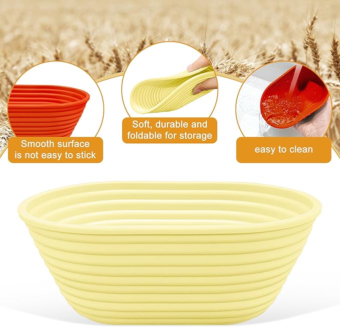 Silicone Banneton, Sourdough Bread Baskets (Set of 6, 6.5 Inch), Oval Proofing Bread Bowls with