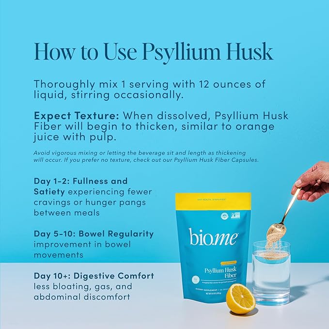 Fiber Rescue (6g Per Serving) - Psyllium Husk Powder for Digestive Health & Bloating Relief, Sugar