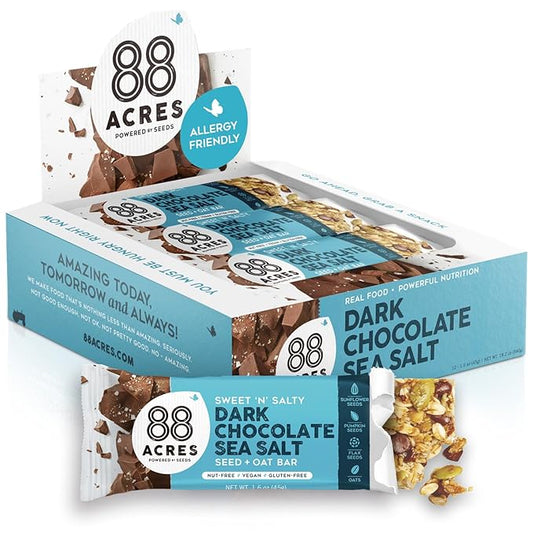 88 Acres Granola Bars | Dark Chocolate Sea Salt | Gluten Free, Nut-Free Oat and Seed Snack Bar |
