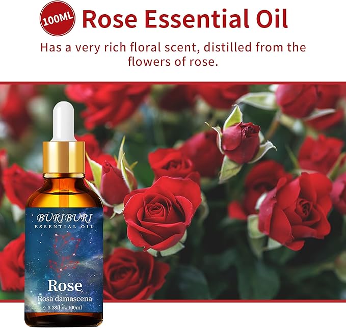 BURIBURI Rose Essential Oil 100ML Gifts Set 100% Pure Natural Undiluted Aromatherapy Rose Oil
