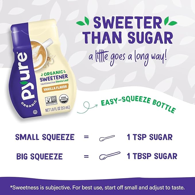 Pyure Organic Liquid Vanilla Stevia Drops | Stevia Liquid Sweetener Keto Sugar Substitutes | Zero