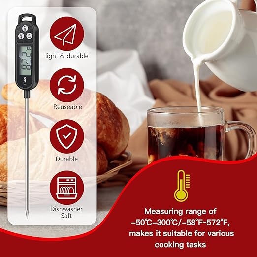 6 Pcs Meat Food Thermometer Food with Probe Water Liquid Instant Read Digital Thermometer Kitchen