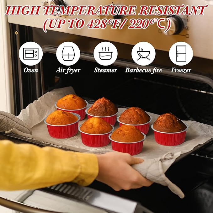 Gejoy 400 Pcs Aluminum Foil Baking Cups with Lids 5 oz Disposable Ramekins Mini Cake Pans Creme