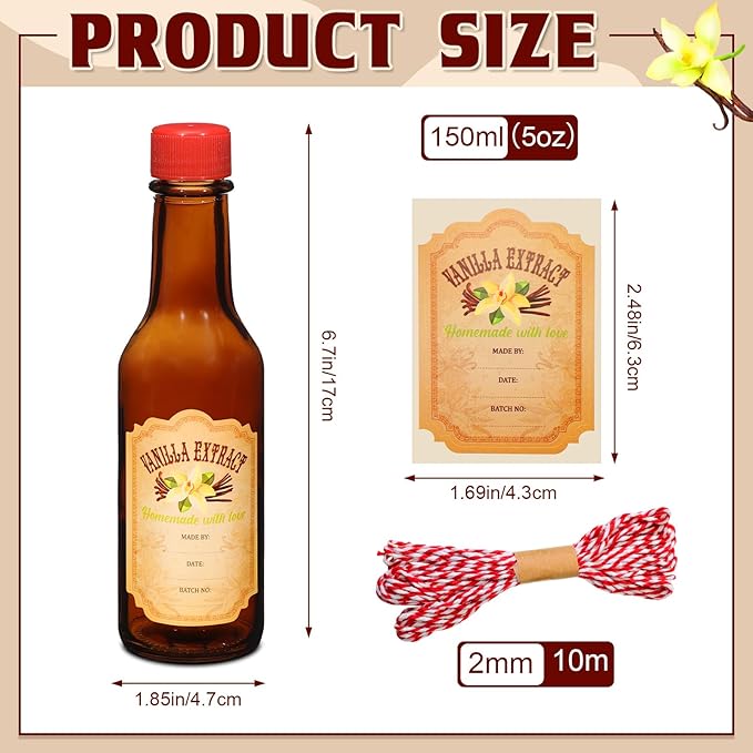 Tioncy 16 Pcs Vanilla Extract Bottles for Homemade Vanilla Jar Glass Bottle with Cap, Shrink Band