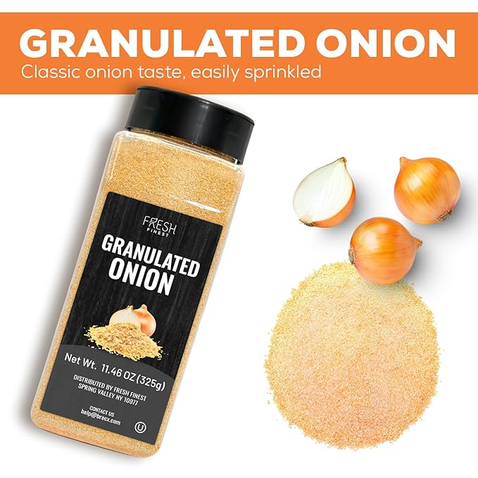 Fresh Finest Granulated Onion 11.46oz - Premium Onion Powder - All-Natural, Non-GMO, Gluten-Free