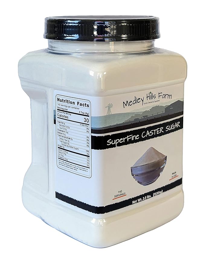 Superfine Caster Sugar By Medley Hills Farm in Reusable Container 2.5 lbs. - superfine sugar for