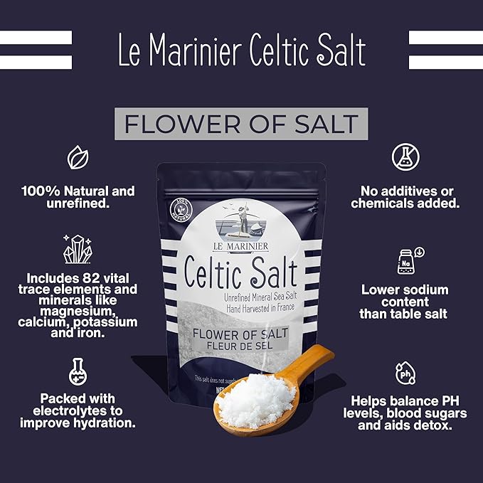 Le Marinier Fleur de Sel 0.6lb - 8.81oz. French Sea Salt- Flower of Salt. Mineral Rich, Unrefined