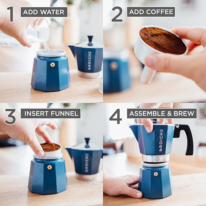 GROSCHE Milano Stovetop Espresso Maker Moka Pot 9 Espresso Cup, 15.2 oz, Blue. Stove top Coffee
