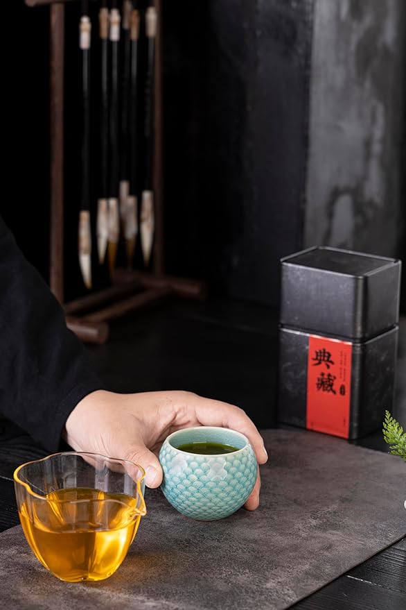 MQjzsh Handmade Chinese Japanese Tea Bowls, Tea Cup Set, 4 Pack, 110ml / 3.7oz for Office, Home