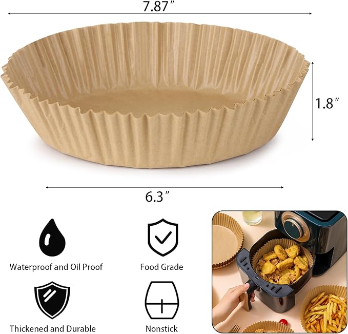 200Pcs Air Fryer Disposable Paper Liner, Round Non-Stick Air Fryer Liners Parchment Paper for