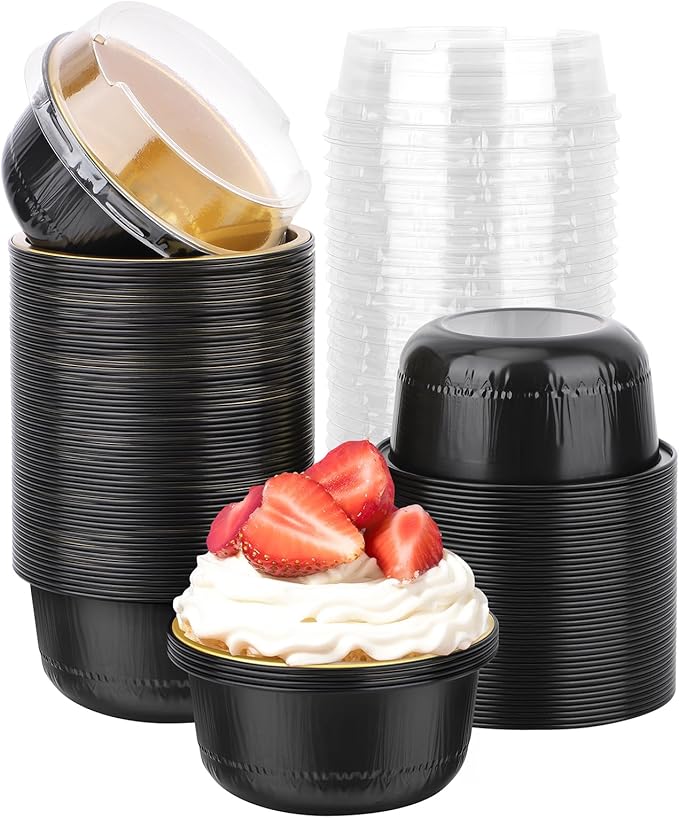 Beasea Aluminum Foil Ramekin Cups With Lids, 100 Pack 6.1oz 180ml Mini Disposable Foil Ramekins